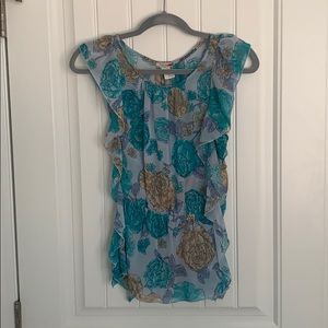 Sheer top with flutter sleeves